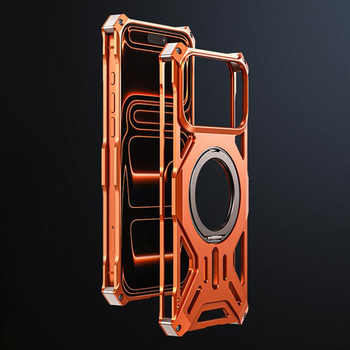 iPhone 17 Pro Max Aluminum Alloy Borderless MagSafe Rotating Holder Phone Case - Orange