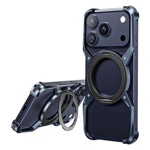 iPhone 17 Pro Max Aluminum Alloy Frameless 360-Degree Rotating Phone Case - Blue
