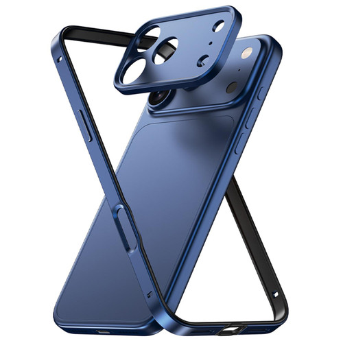 iPhone 17 Pro Max Aluminum Alloy Hybrid Silicone Edge Thin Cooling Phone Frame Case with Metal Lens Frame - Blue
