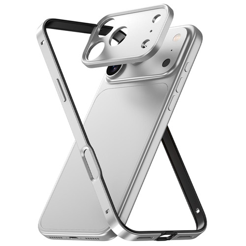 iPhone 17 Pro Max Aluminum Alloy Hybrid Silicone Edge Thin Cooling Phone Frame Case with Metal Lens Frame - Silver