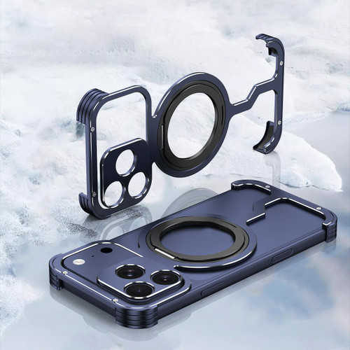 iPhone 17 Pro Max Armor Alloy Frameless MagSafe Magnetic Bracket Heat Dissipation Metal Phone Case - Black