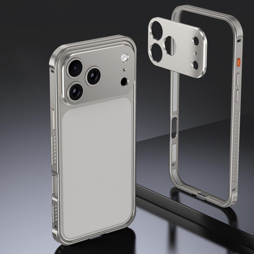 iPhone 17 Pro Max Armor Dual-side Anti-slip Metal Frame Case with Lens Cover - Grey