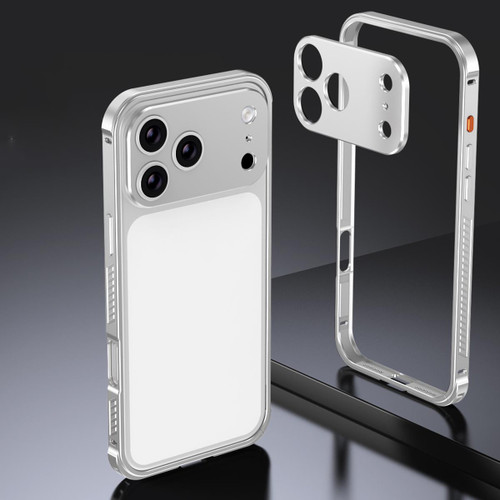 iPhone 17 Pro Max Armor Dual-side Anti-slip Metal Frame Case with Lens Cover - Silver