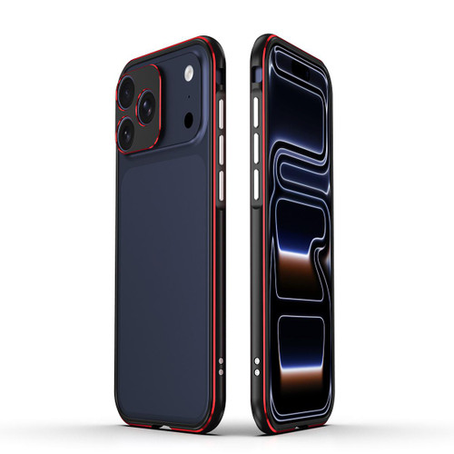 iPhone 17 Pro Max Aurora Series Lens Protector + Metal Frame Phone Case - Black Red