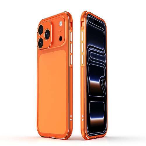 iPhone 17 Pro Max Aurora Series Lens Protector + Metal Frame Phone Case - Orange Silver