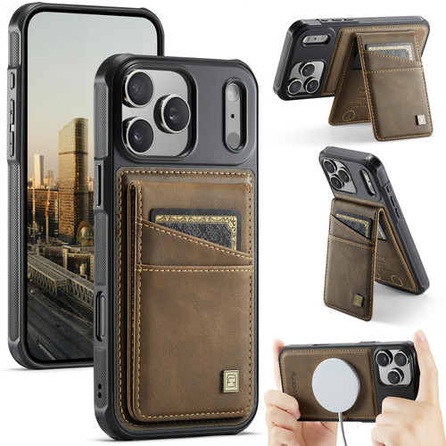 iPhone 17 Pro Max AutSpace A12 MagSafe Magnetic RFID Card Bag Phone Case - Coffee