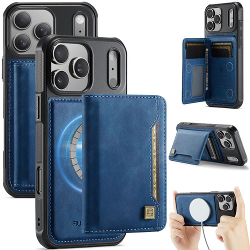 iPhone 17 Pro Max AutSpace A13 MagSafe Magnetic RFID Flip Card Bag Phone Case - Blue