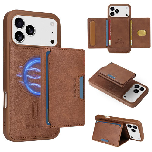 iPhone 17 Pro Max BETOPNICE Horizontal Flip Detachable MagSafe Wallet Phone Case - Brown