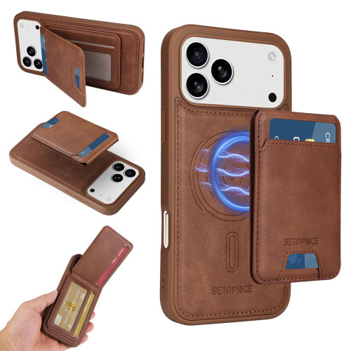 iPhone 17 Pro Max BETOPNICE Vertical Flip Detachable MagSafe Wallet Phone Case - Brown