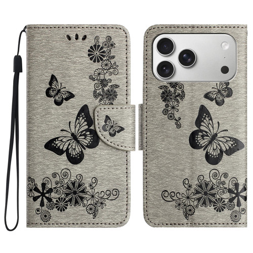 iPhone 17 Pro Max Butterfly Embossed Flip Leather Phone Case - Grey