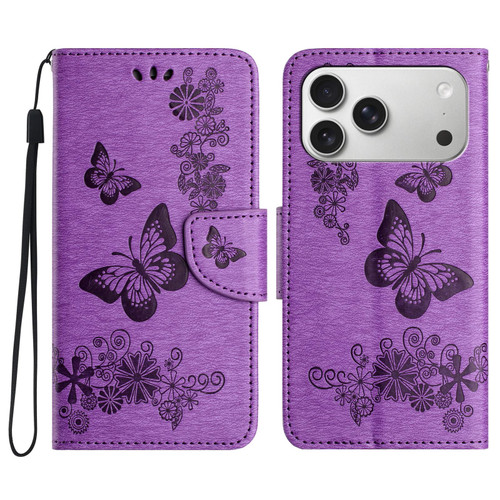 iPhone 17 Pro Max Butterfly Embossed Flip Leather Phone Case - Purple