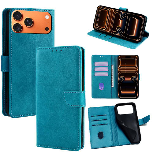 iPhone 17 Pro Max Calf Texture Buckle Flip Leather Phone Case - Light Blue