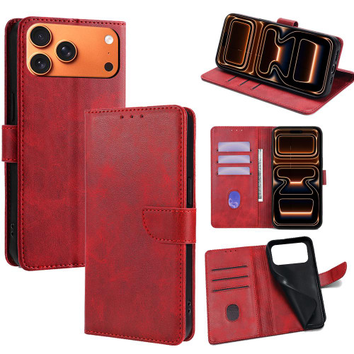 iPhone 17 Pro Max Calf Texture Buckle Flip Leather Phone Case - Red