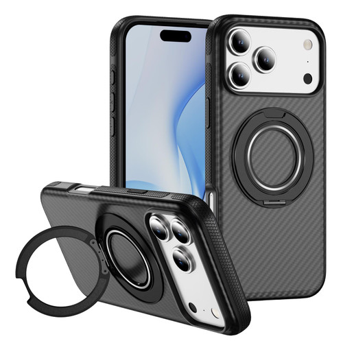 iPhone 17 Pro Max Carbon Fiber Gear Holder C Type MagSafe Phone Case - Bright Grey + Black
