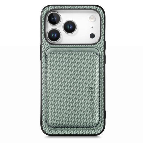 iPhone 17 Pro Max Carbon Fiber Leather Card Magsafe Phone Case - Green