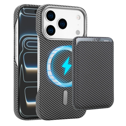 iPhone 17 Pro Max Carbon Fiber MagSafe Magnetic Card Holder Phone Case - Grey