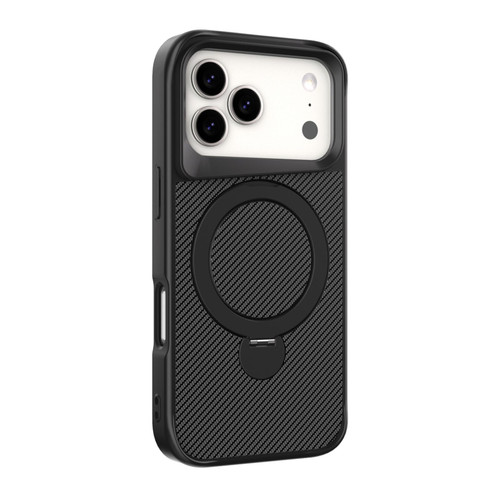 iPhone 17 Pro Max Carbon Fiber Texture 360 MagSafe Holder Phone Case - Black