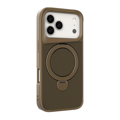 iPhone 17 Pro Max Carbon Fiber Texture 360 MagSafe Holder Phone Case - Desert Gold