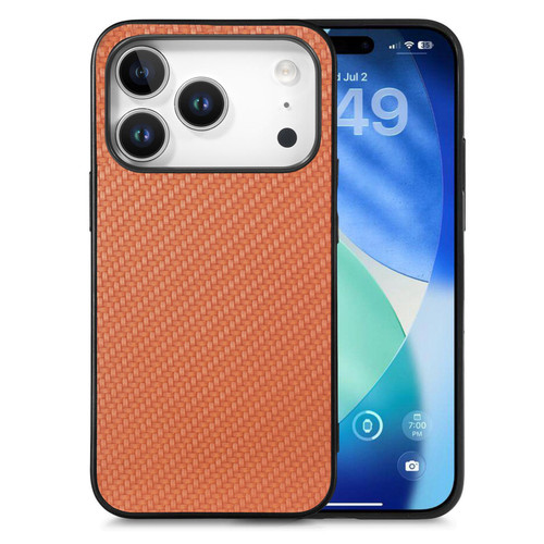 iPhone 17 Pro Max Carbon Fiber Texture Leather Back Phone Case - Brown