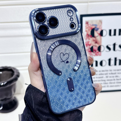 iPhone 17 Pro Max Carbon Fiber Texture Loves Leaves Gradient MagSafe TPU Phone Case - Blue