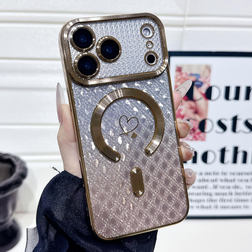 iPhone 17 Pro Max Carbon Fiber Texture Loves Leaves Gradient MagSafe TPU Phone Case - Gold