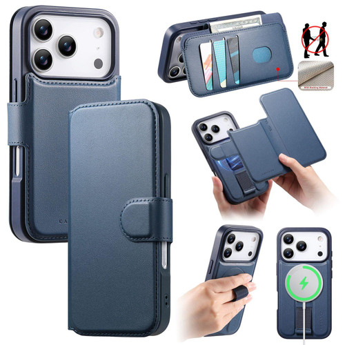 iPhone 17 Pro Max CaseNeo Finger Grip Strap MagSafe Leather Phone Case - Blue