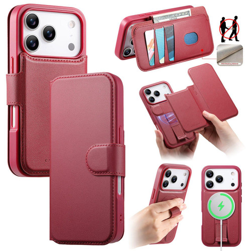 iPhone 17 Pro Max CaseNeo Finger Grip Strap MagSafe Leather Phone Case - Red