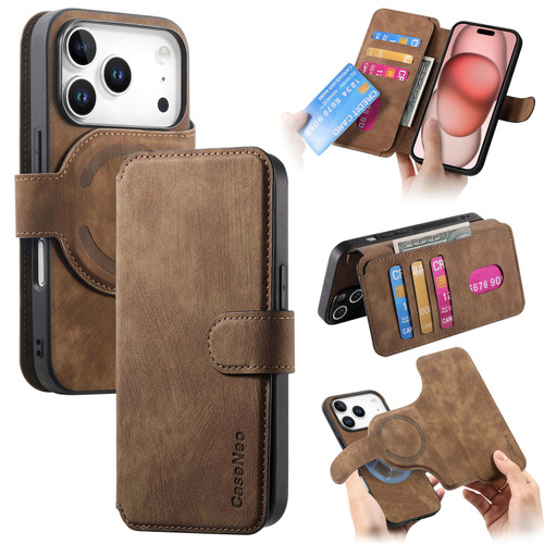 iPhone 17 Pro Max CaseNeo MagSafe RFID Anti-theft Retro Leather Phone Case - Brown
