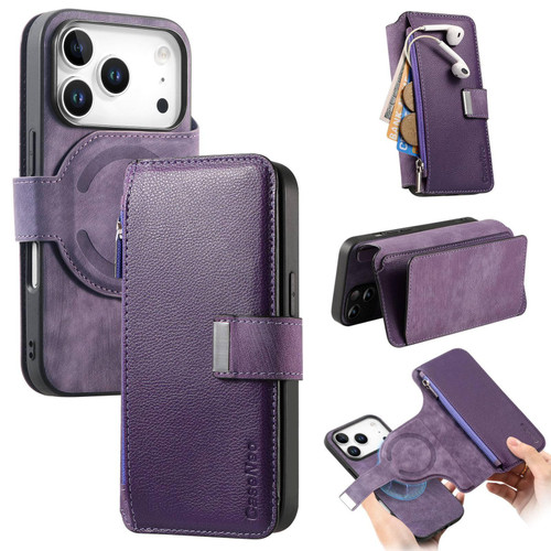 iPhone 17 Pro Max CaseNeo MagSafe RFID Anti-theft Zipper Wallet Retro Leather Phone Case - Purple