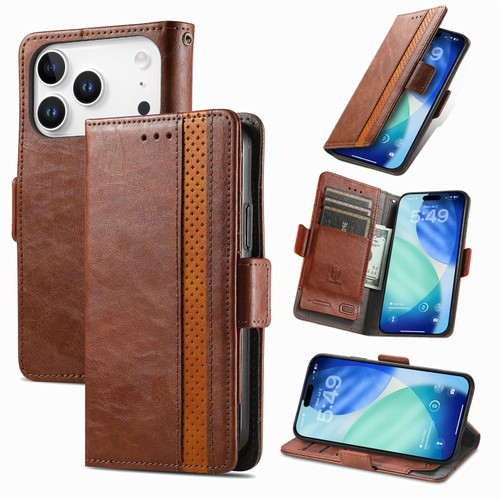 iPhone 17 Pro Max CaseNeo Splicing Dual Magnetic Buckle Leather Phone Case - Brown