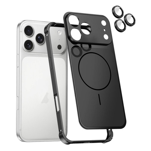 iPhone 17 Pro Max Change to 17 Series X1 Metal Frame + Lens Magnetic Phone Case - Black