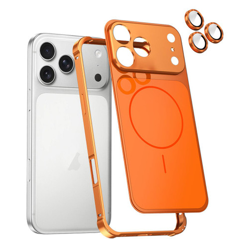 iPhone 17 Pro Max Change to 17 Series X1 Metal Frame + Lens Magnetic Phone Case - Orange