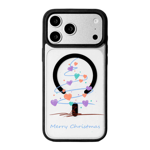 iPhone 17 Pro Max Christmas Series Strong Magnetic Painted Black Edge Phone Case - Heart-shaped Christmas Tree