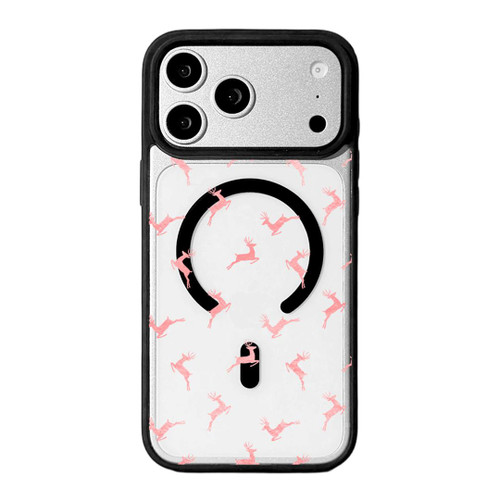 iPhone 17 Pro Max Christmas Series Strong Magnetic Painted Black Edge Phone Case - Pink Reindeer Leaping