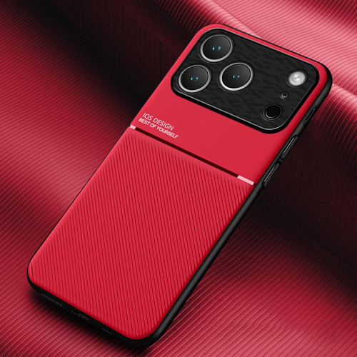 iPhone 17 Pro Max Classic Tilt Strip Grain Magnetic Shockproof PC + TPU Phone Case - Red