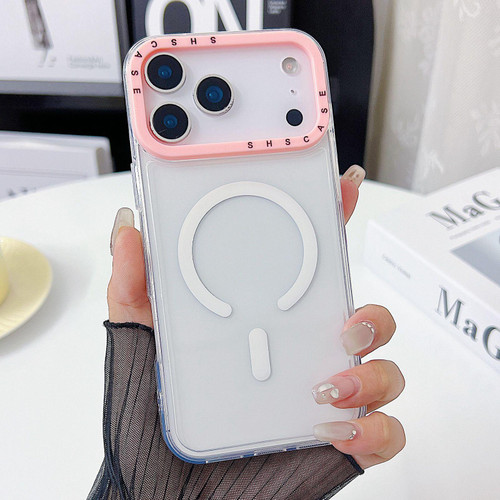 iPhone 17 Pro Max Color Contrast Lens Frame Transparent TPU Phone Case - Pink