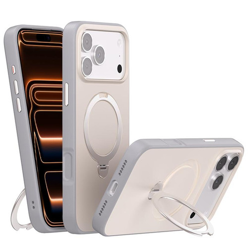 iPhone 17 Pro Max Contrast Color Rotation Holder Magsafe Phone Case - Grey
