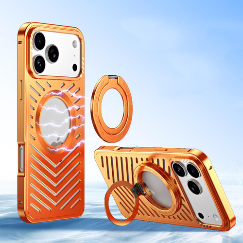 iPhone 17 Pro Max Cooling MagSafe Magnetic Holder Metal Phone Case - Orange