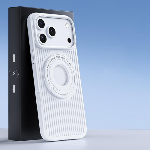 iPhone 17 Pro Max Cooling MagSafe Magnetic Phone Case with Trolley Bracket - White