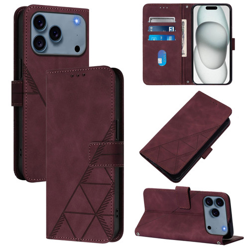 iPhone 17 Pro Max Crossbody 3D Embossed Flip Leather Phone Case - Wine Red