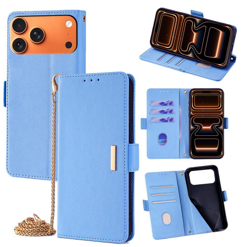 iPhone 17 Pro Max Crossbody Chain Leather Phone Case - Blue