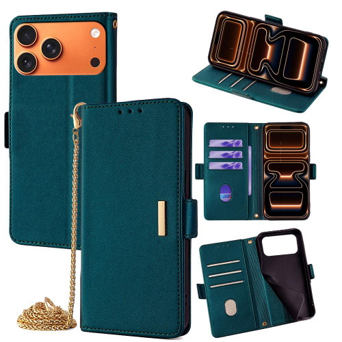 iPhone 17 Pro Max Crossbody Chain Leather Phone Case - Green