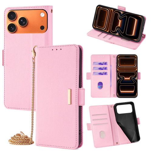 iPhone 17 Pro Max Crossbody Chain Leather Phone Case - Pink