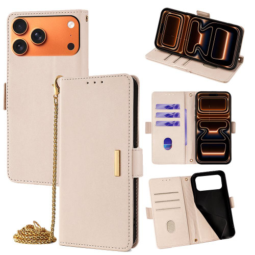 iPhone 17 Pro Max Crossbody Chain Leather Phone Case - White
