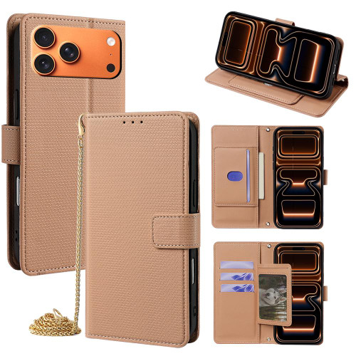 iPhone 17 Pro Max Crossbody Chain Triangle Leather Phone Case - Brown