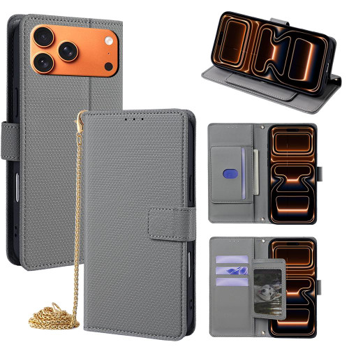 iPhone 17 Pro Max Crossbody Chain Triangle Leather Phone Case - Grey