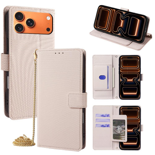 iPhone 17 Pro Max Crossbody Chain Triangle Leather Phone Case - White