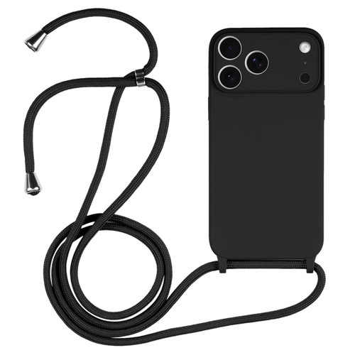 iPhone 17 Pro Max Crossbody Lanyard Liquid Silicone Case - Black