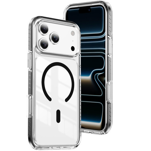 iPhone 17 Pro Max Crystal Shield Clear Magnetic Acrylic Hybrid TPU Phone Case - Black