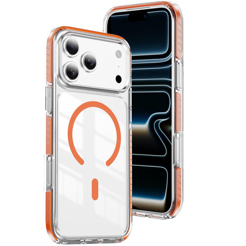 iPhone 17 Pro Max Crystal Shield Clear Magnetic Acrylic Hybrid TPU Phone Case - Orange